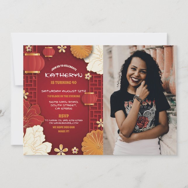 Invitation Chinois Anniversaire Photo Party Restaurant Prendr (Devant)