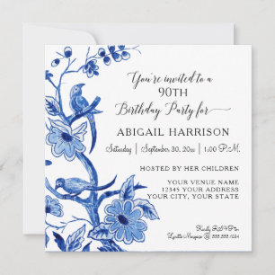 Invitation Chinois Bleu Chinoiserie Céramique Asiatique Fleur