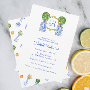 Invitation Chinoiserie Aquarelle Topiaire de Citrus Monogramm