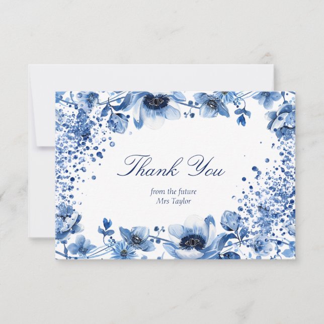 Invitation Chinoiserie asiatique Merci Floral bleu clair (Devant)