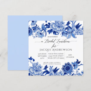 Invitation Chinoiserie Bird Bleu Blanc Floral Bridal Déjeuner