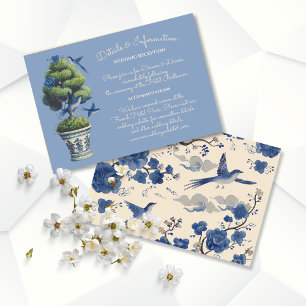 Invitation Chinoiserie Birds Topiary Détails Mariage Info