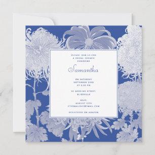 Invitation Chinoiserie blanche bleue Fête des mariées florale