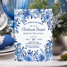 Chinoiserie Bleu Blanc Floral Noisette Noël