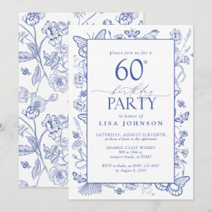 Invitation Chinoiserie Bleu Français écriture Fête d'annivers