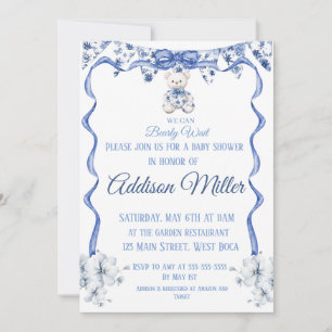 Invitation Chinoiserie bleue et blanche, nous pouvons à peine