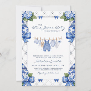 Invitation Chinoiserie Blue Jean Denim Baby Shower Préparatio