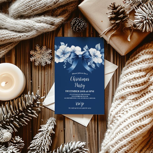Invitation Chinoiserie Chic Bleu Noël (Créateur téléchargé)