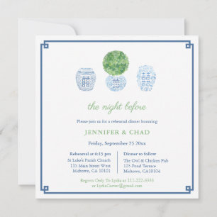 Invitation Chinoiserie Chic Boxwood Mariage Dîner de répétiti