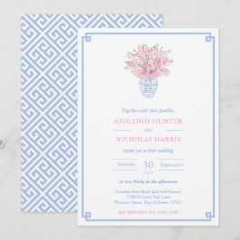 Invitation Chinoiserie Chic Rose Et Bleu Aquarelle Mariage