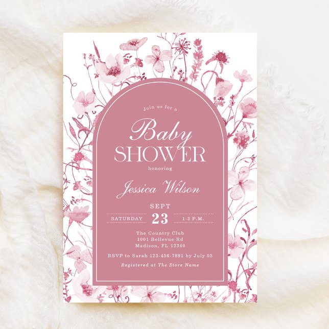 Invitation Chinoiserie Dusty Rose Floral Baby Girl Douche (Créateur téléchargé)