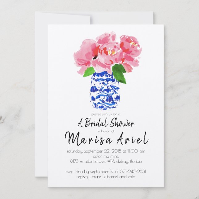 Invitation chinoiserie et pivoines (Devant)