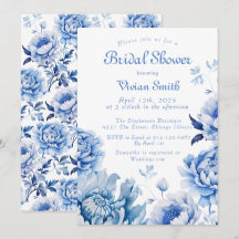 Chinoiserie Fête des mariées florale bleue et blan
