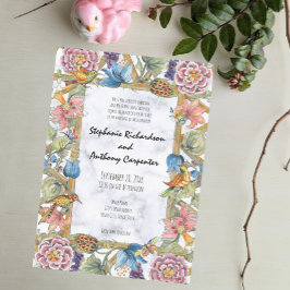 Invitation Chinoiserie Floral Bird Garden Mariage coloré