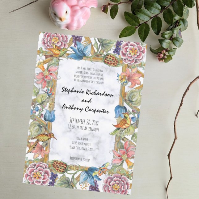 Invitation Chinoiserie Floral Bird Garden Mariage coloré (Créateur téléchargé)