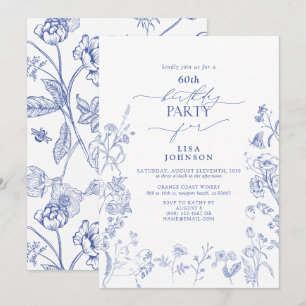 Invitation Chinoiserie Floral bleu français 60e anniversaire
