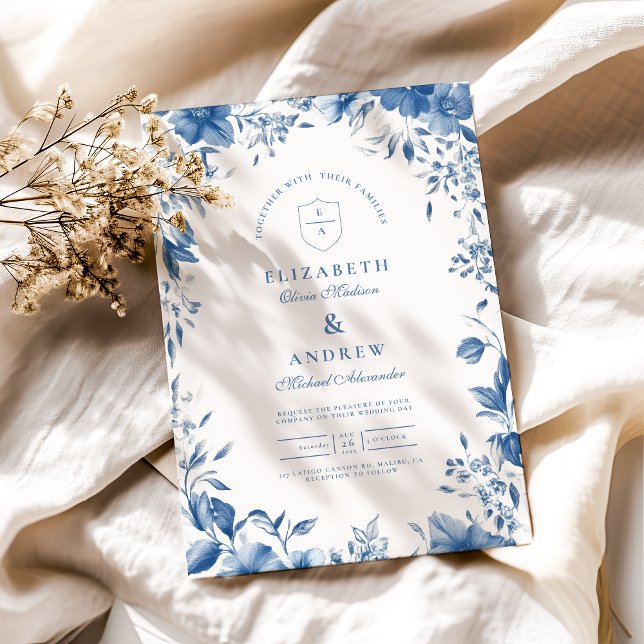 Invitation Chinoiserie French Blue Victorian Floral Mariage (Créateur téléchargé)