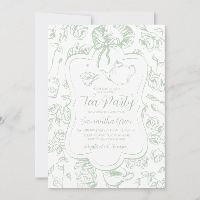 Invitation Chinoiserie Genre Neutre Tea Party Baby shower (Devant)