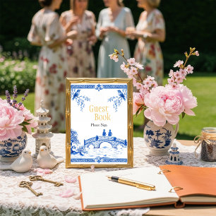 Invitation Chinoiserie Livre d'or bleu Pancarte pour Baby sho