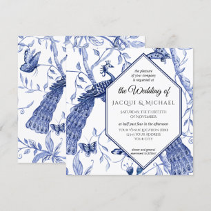 Invitation Chinoiserie Marine Bleu Peacock Mariage papillon