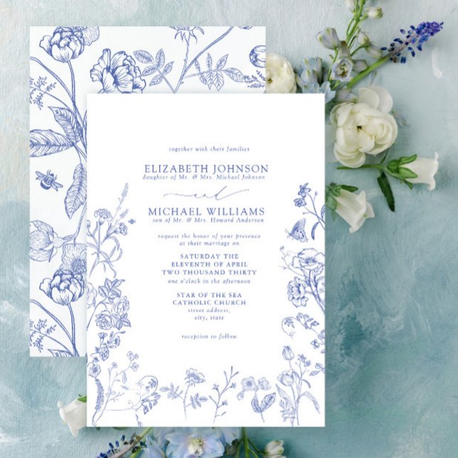 Invitation Chinoiserie officielle Bleu Victorien Floral Maria (Créateur téléchargé)