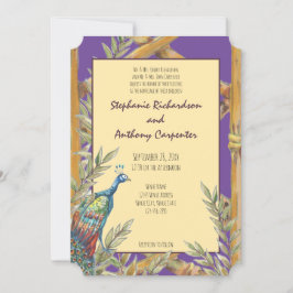 Invitation Chinoiserie Purple Peacock Mariage d'aquarelle