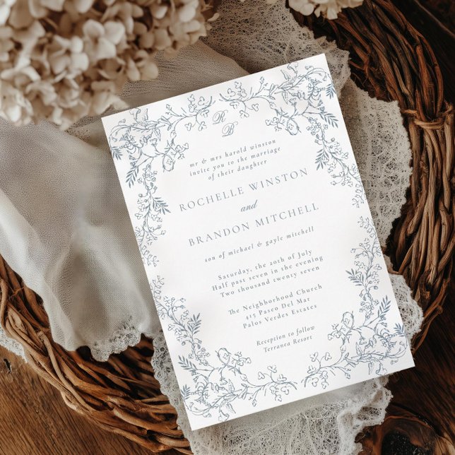 Invitation Chinoiserie romantique Mariage bleu français (Créateur téléchargé)