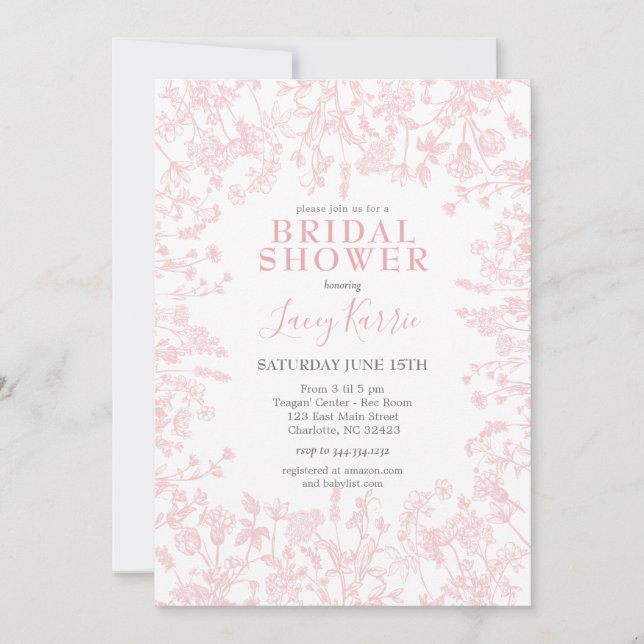 Invitation Chinoiserie rose Floral Bridal Shower Invitation, (Devant)