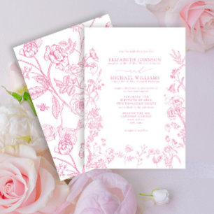 Invitation Chinoiserie rose formelle Mariage floral
