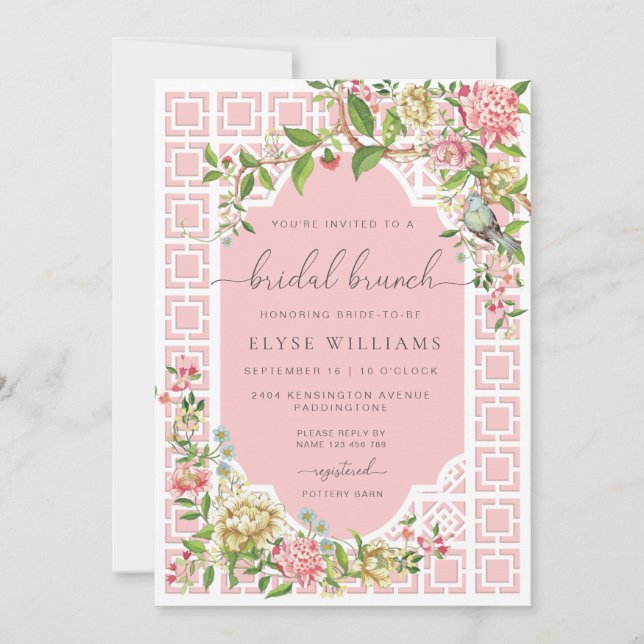 Invitation Chinoiserie rose Trianon Nuptiale Brunch Invitatio (Devant)