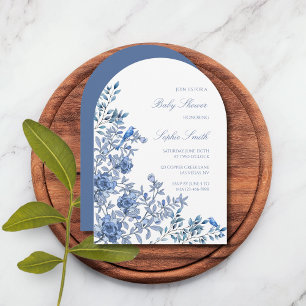 Invitation Chinoiserie Toile bleu doux Baby shower Floral