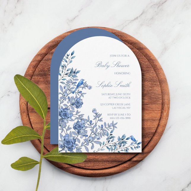 Invitation Chinoiserie Toile bleu doux Baby shower Floral (Créateur téléchargé)