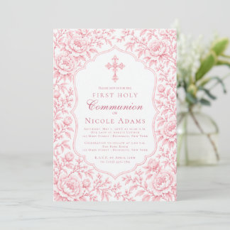 Invitation Chinoiserie toile rose Première Sainte Communion