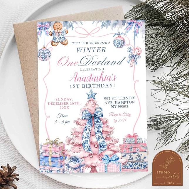 Invitation Chinoiserie Winter Onederland Coquette Anniversair (Créateur téléchargé)