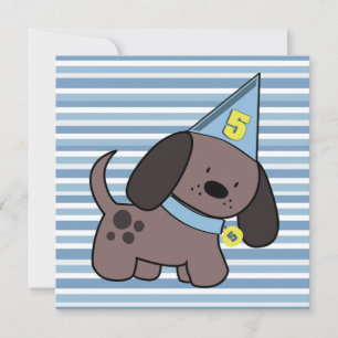 Invitation Chiot 5e anniversaire de fête garçons Blue Custom 