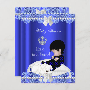 Invitation Chiot en dentelle bleu Prince Baby shower Boy
