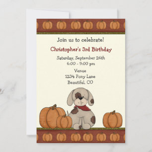 Invitation Chiot et Citrouille Automne Anniversaire Invitatio