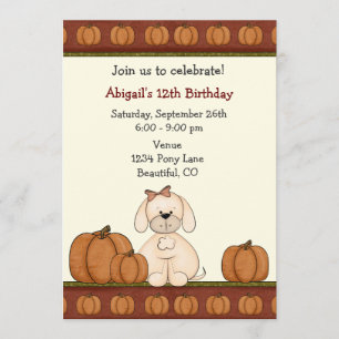 Invitation Chiot et Citrouille Automne Anniversaire Invitatio