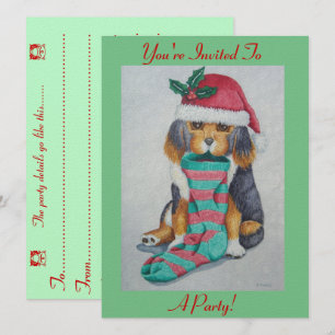 Invitation chiot noir et brun mignon avec bas de noël