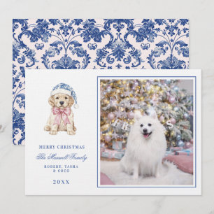 Invitation Chiot rose et bleu de Noël Chinoiserie