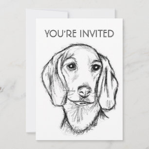 Invitation chiot teckel noir et blanc dessin simple art