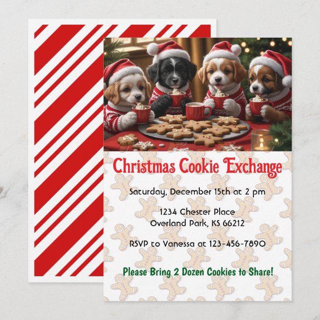 Invitation Chiots de Noël Échange de cookies personnalisés (Devant / Derrière)