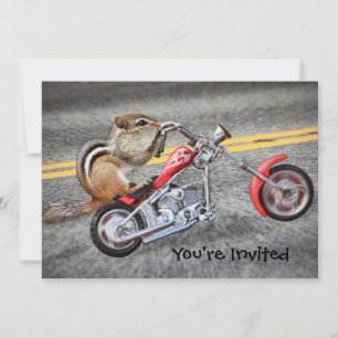 Invitation Chipmunk Biker Riding a Motorcycle