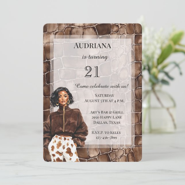 Invitation Chocolat Brown crémeux Brown femme noire Anniversa (Debout devant)