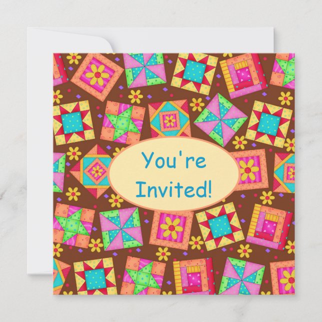 Invitation Chocolat Brown Jaune Patchwork Quilt Block Art (Devant)