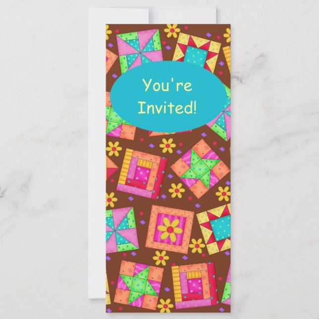 Invitation Chocolat Brown Jaune Patchwork Quilt Block Art (Devant)