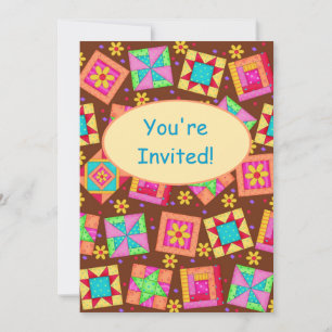 Invitation Chocolat Brown Patchwork Quilt Block Art