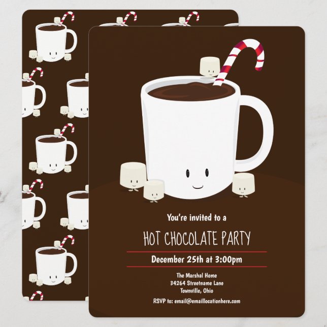 Invitation Chocolat chaud cacao blanc Brown Noël blanc (Devant / Derrière)