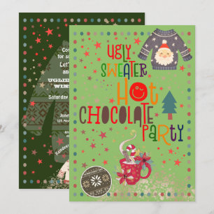 Invitation Chocolat chaud chaud Noël fête verte