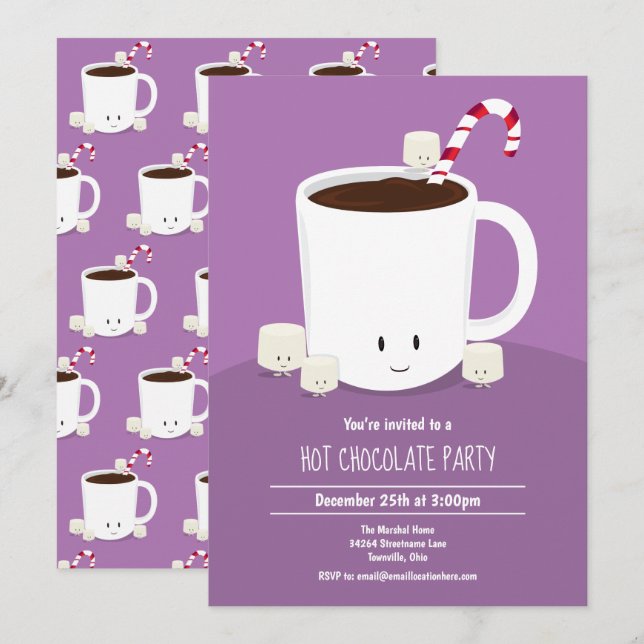 Invitation Chocolat chaud Lavande de cacao chaud fête de Noël (Devant / Derrière)